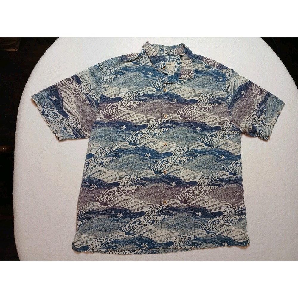 Tommy Bahama Shirt Mens 2XL 100% Silk Short Sleeve Button Up Ocean